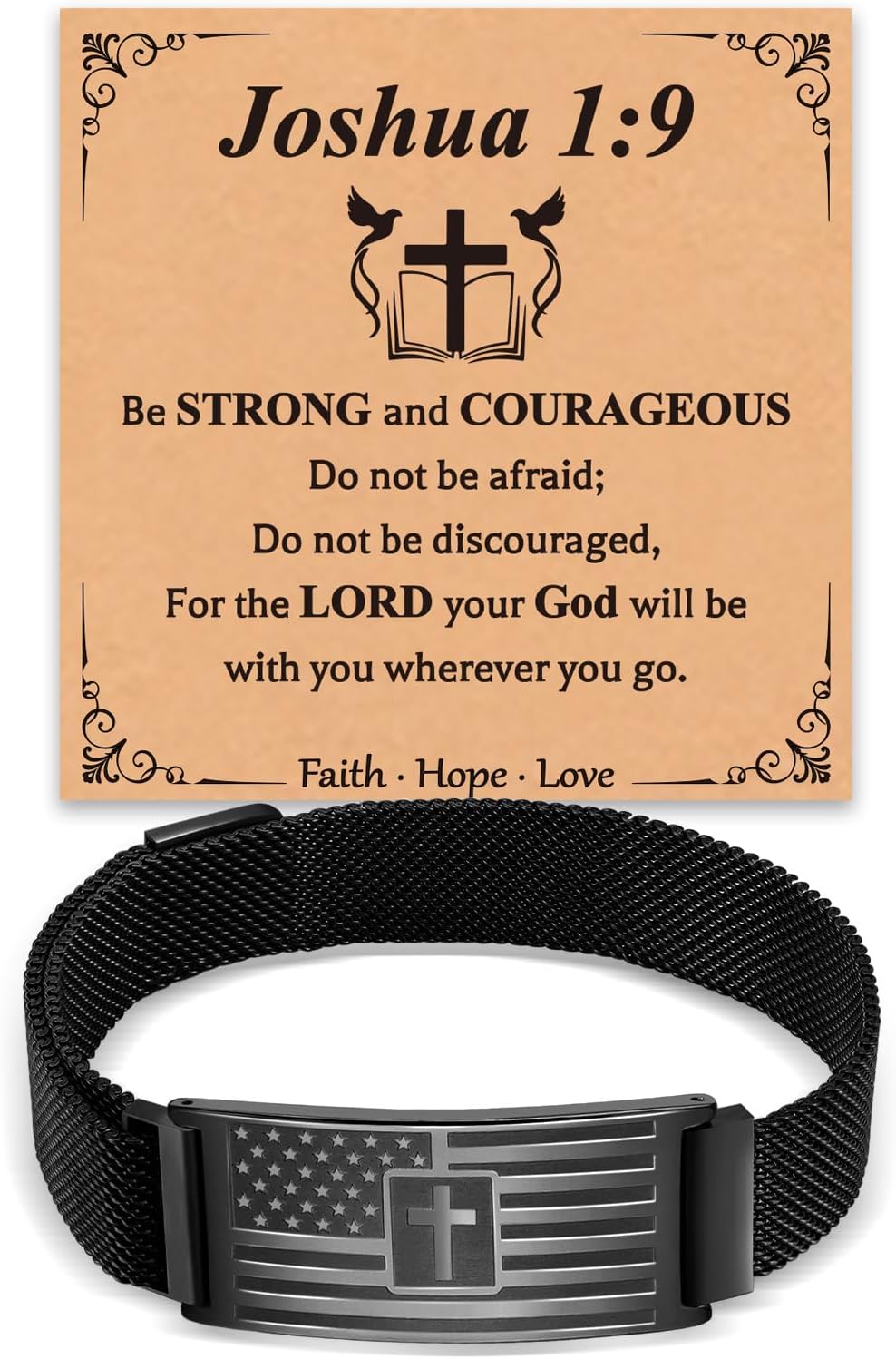 Valentines Day Gifts for Him- Cross Bracelet for Men,American Flag Stainless Steel Bracelets Bible Verse Jewelry Gift,Birthday Christmas Gifts for Men Him Dad