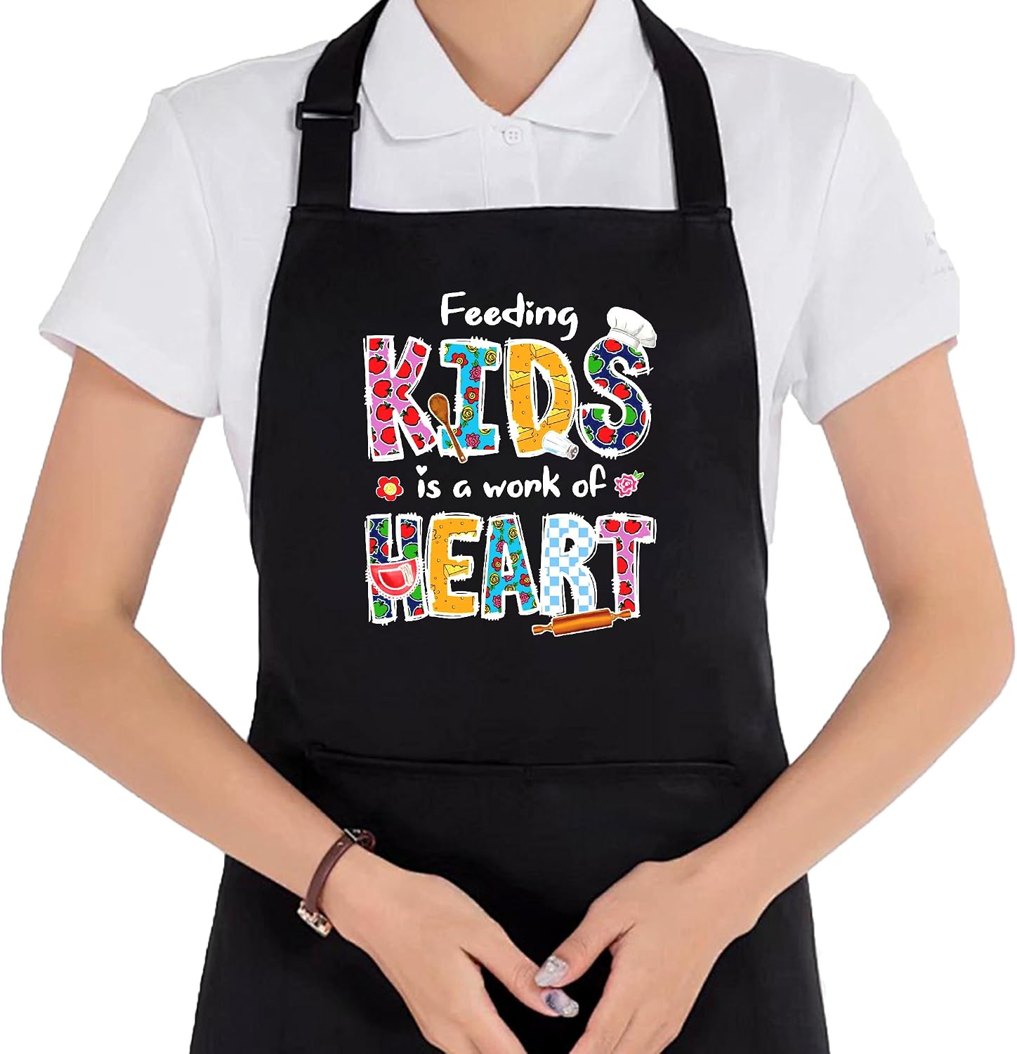Aprons for Women - Waterproof Adjustable Bib Apron with 2 Pockets - Cafeteria Worker & Lunch Lady Appreciation Gifts