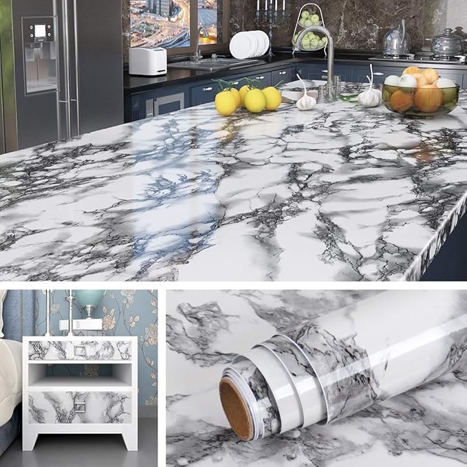 Livelynine 197 x 36 Inch Wide Marble Contact Paper for Countertops