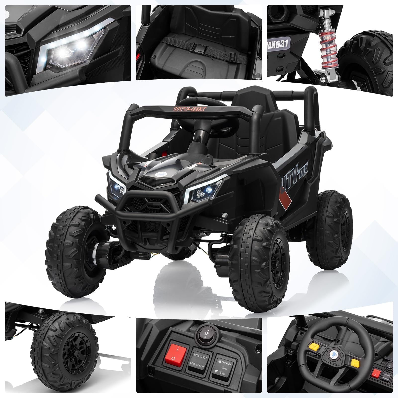 Quad 4x4 Électrique Enfants 12V, Télécommandée, Noir