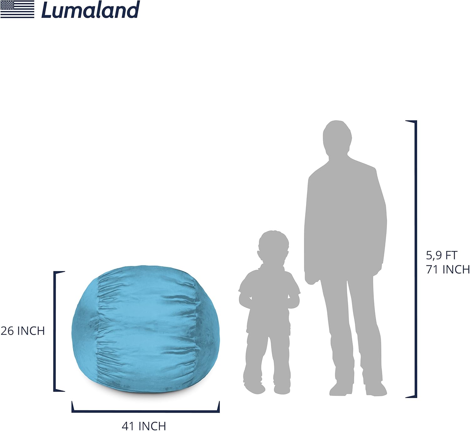 Lumaland Luxurious 3ft Medium Bean Bag Chair with Microsuede Cover - Soft, Foam Filling, Washable Bean Bag Sofa for Adults, Teenagers, Kids, Pets - Sack Chair for Living Room, Bedroom - Light Blue