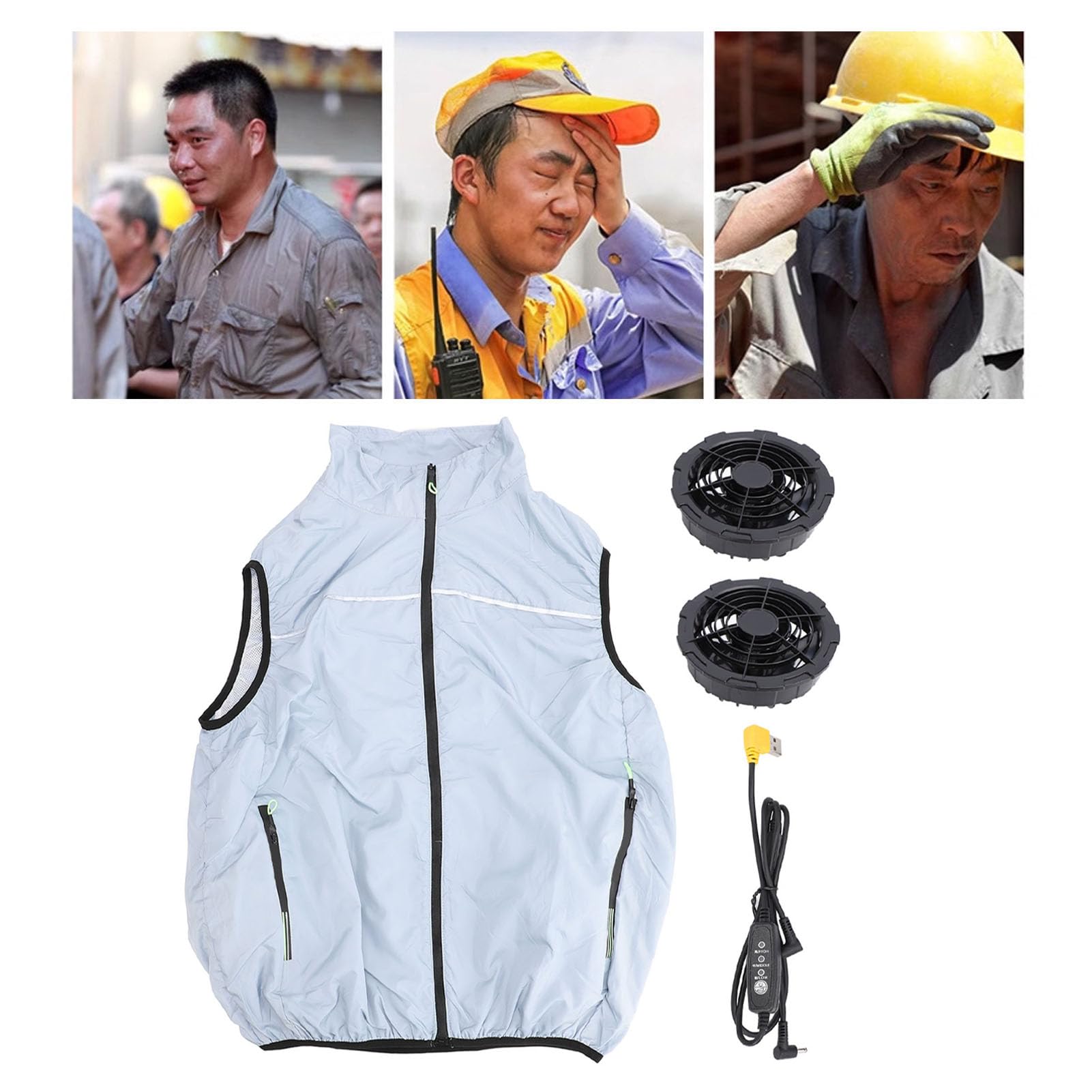 Asixxsix Wearable Cooling Fan Vest, 3 Levels Adjustable Air Conditioned Work Clothes with Fan, USB Power Unisex Summer Cooling Vest for Leisure, Outdoor Mountaineering, Field Work (2XL)