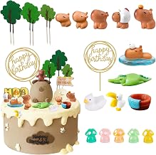 22 PCS Capibara Birthday Decoration, Mini Capibara Cake Topper, Animal and Plant Party Props, Capibara Figures, Capibara Toys