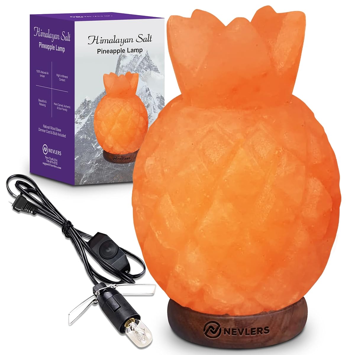 Nevlers Himalayan Pink Salt Lamp - Pineapple Shape, 7-8 lbs, 7"-8" Tall, Dimmer