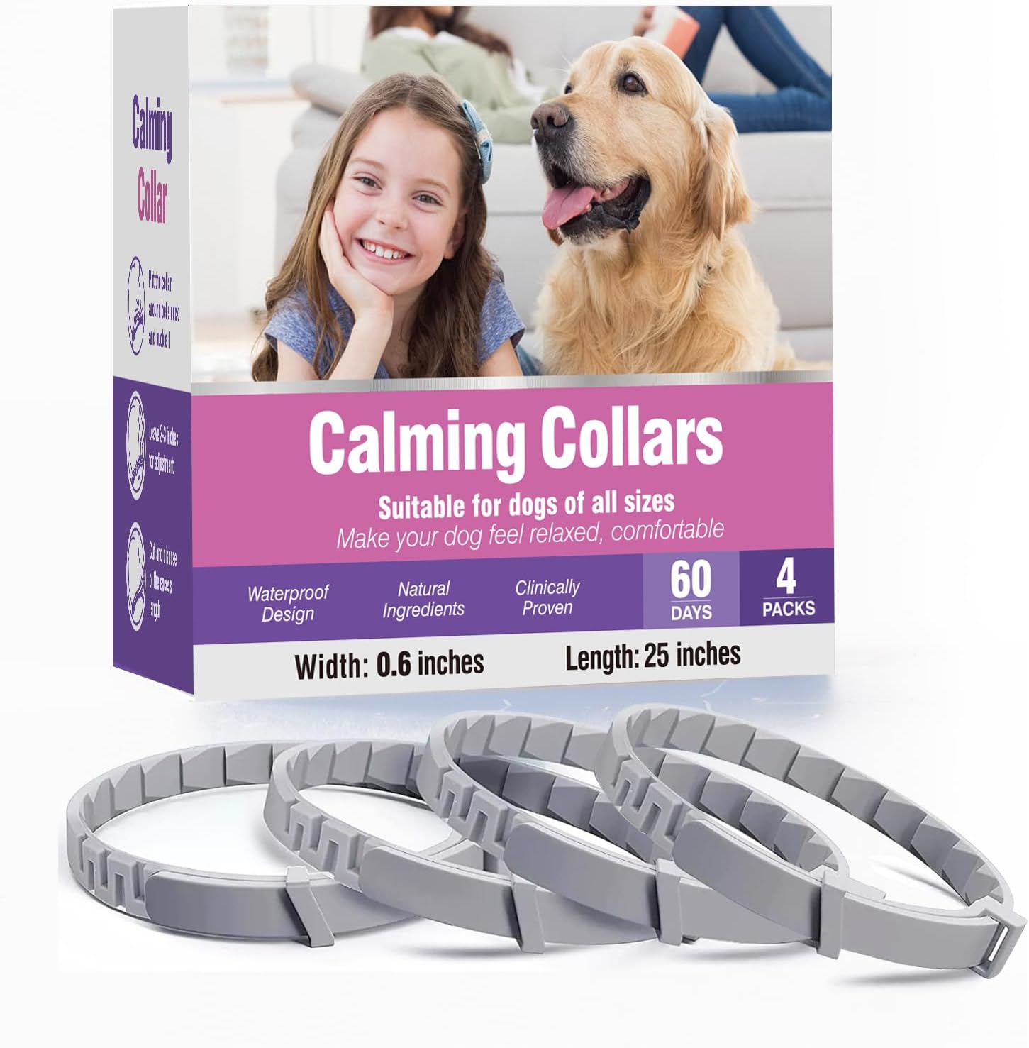TcllkaCalming Collar for Dogs 4 Packs Dog Pheromone Calm Collars Relief Anxiety, Grey