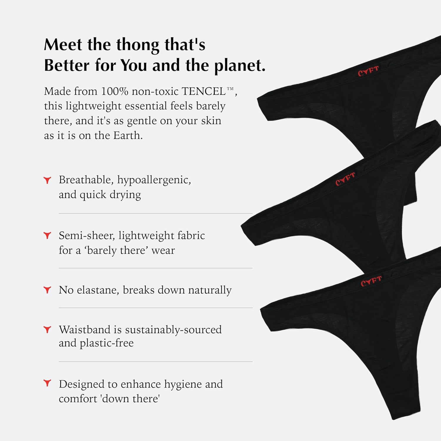 CUFT® Women’s TENCEL™ NON TOXIC - Thong Underwear – Breathable, Plastic-Free Fabric, Lightweight & Odor Reducing - 3 Pack - Image 4