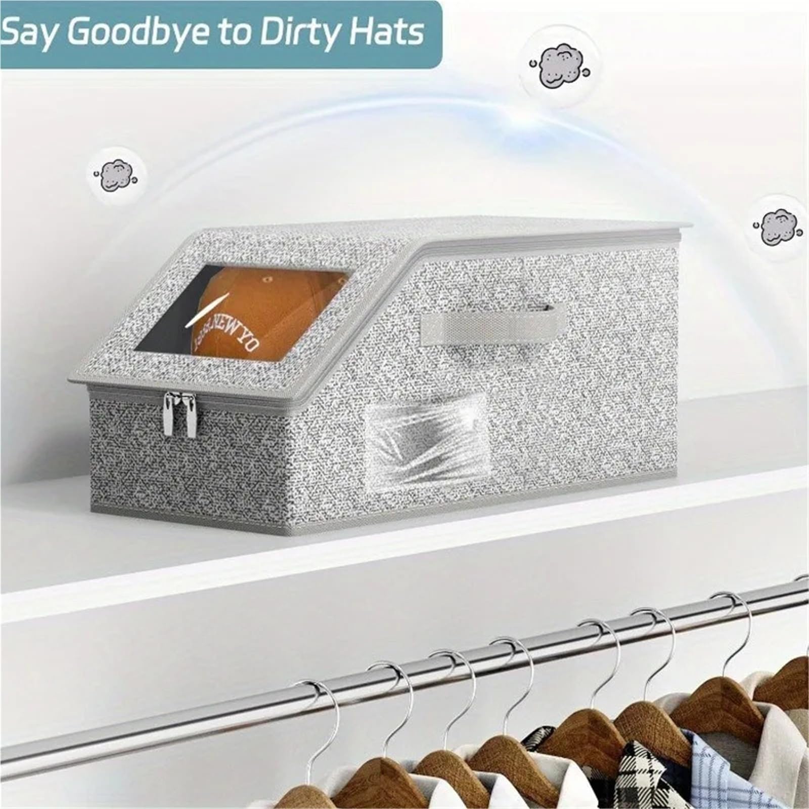 Cajas Almacenaje Tela Caja for guardar sombreros, organizador apilable de gorras de béisbol de gran capacidad y con capacidad for guardar polvo, caja multifuncional for el hogar.(Grey,3PCS)