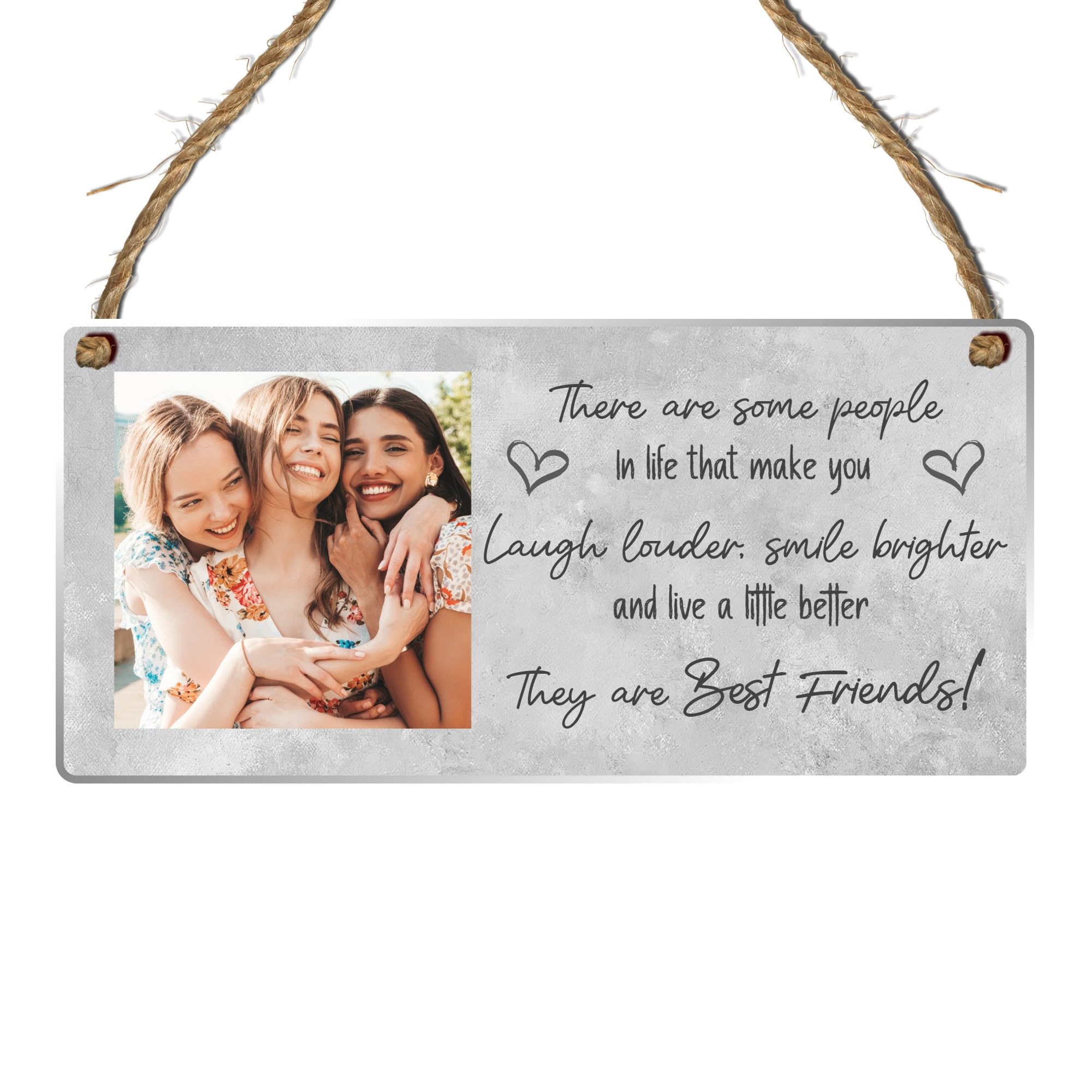 Personalised "Best Friends Make Life Brighter" Plaque with Custom Photo | MDF or Acrylic Hanging Sign for Friendship Gifts | Heartfelt Keepsake for Besties (Grey, Acrylic Indoor & Outdoor Use)