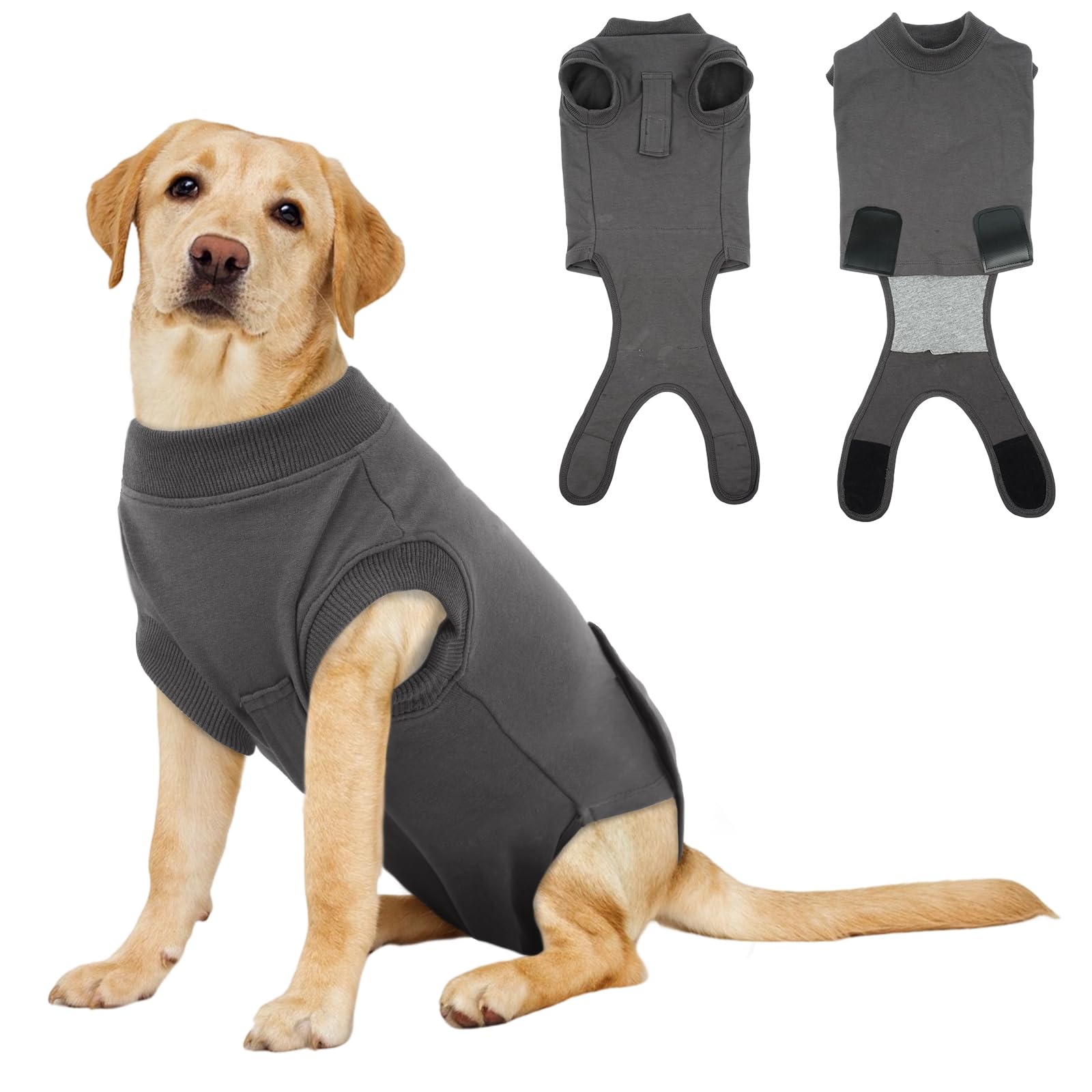 Hjumarayan OP Body Hund Kastration - OP Anzug Hund | Alternative zum Halskragen | Atmungsaktiv, Weich & Elastisch | Verhindert Lecken & Kratzen | Für Rüden & Hündin, Grau XL