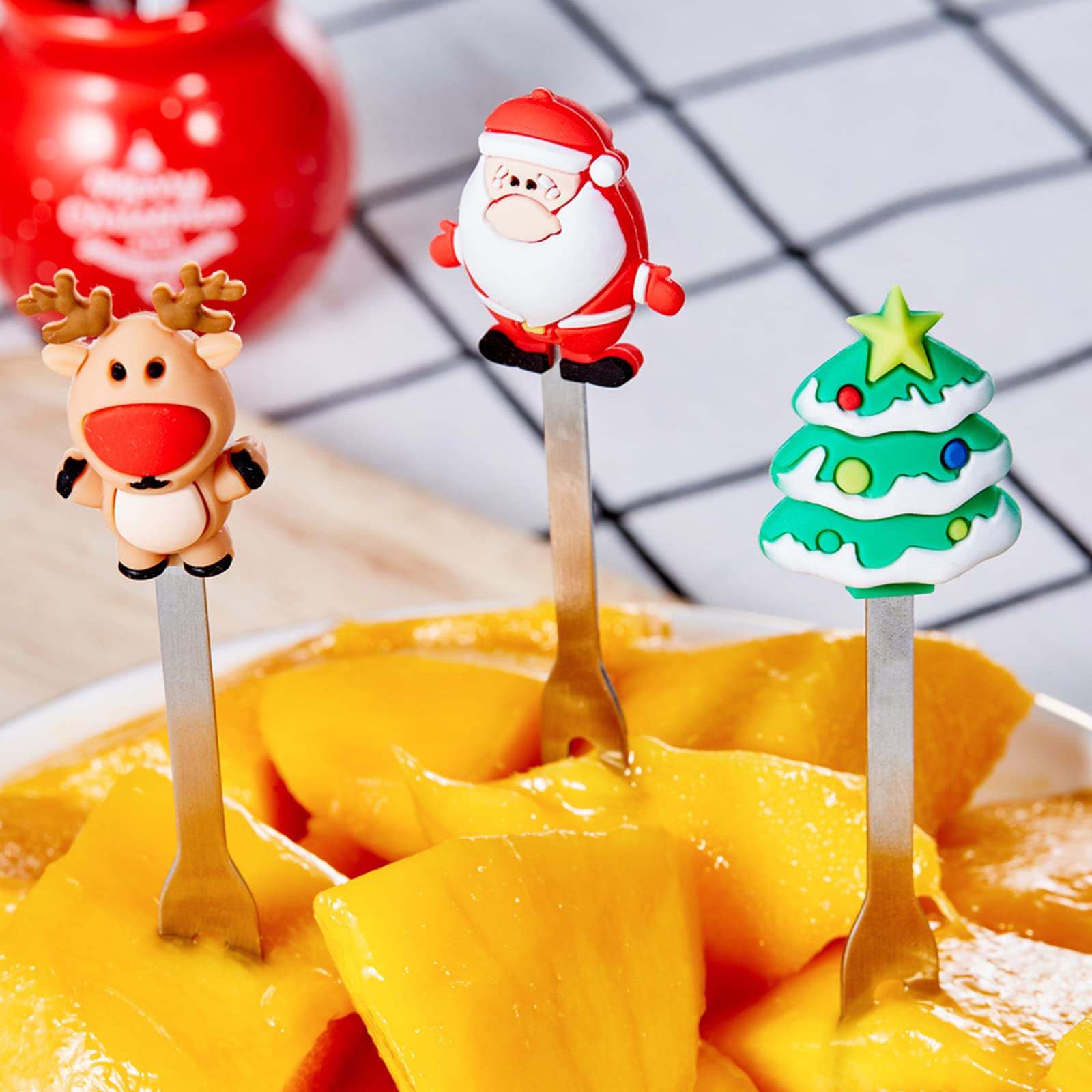 5 Pcs Reusable Fruit Salad Picks Christmas Fruit Fork With Base Cartoon Dessert Fork Dessert Tableware Party Accessories