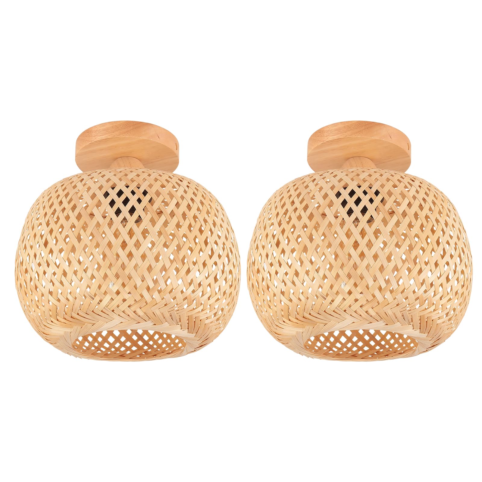 2 Stücke Deckenleuchte Bambus Weben Kronleuchter Rattan Boho Style Bambus Lampenschirm Vintage Deckenlampe Deko Deckenleuchte für Restaurant Wohnzimmer Küche, Ø25cm