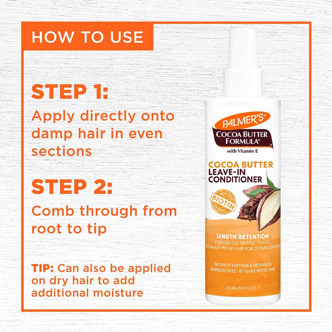 Palmer's Cocoa Butter & Biotin Length Retention Leave-In Conditioner, Strengthen, Minimize Frizz and Detangle Hair, Suitable for All Curly Hair Patterns 8.5 Ounce