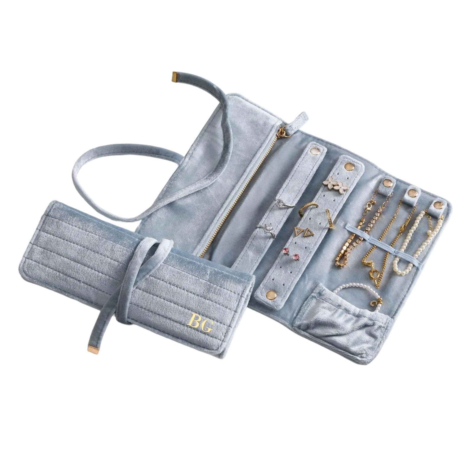HZBB Flocking Jewelry Multi-Compartment Storage for Rings Earrings Necklaces Travel Wedding Foldable Jewelry Travel Pouches
