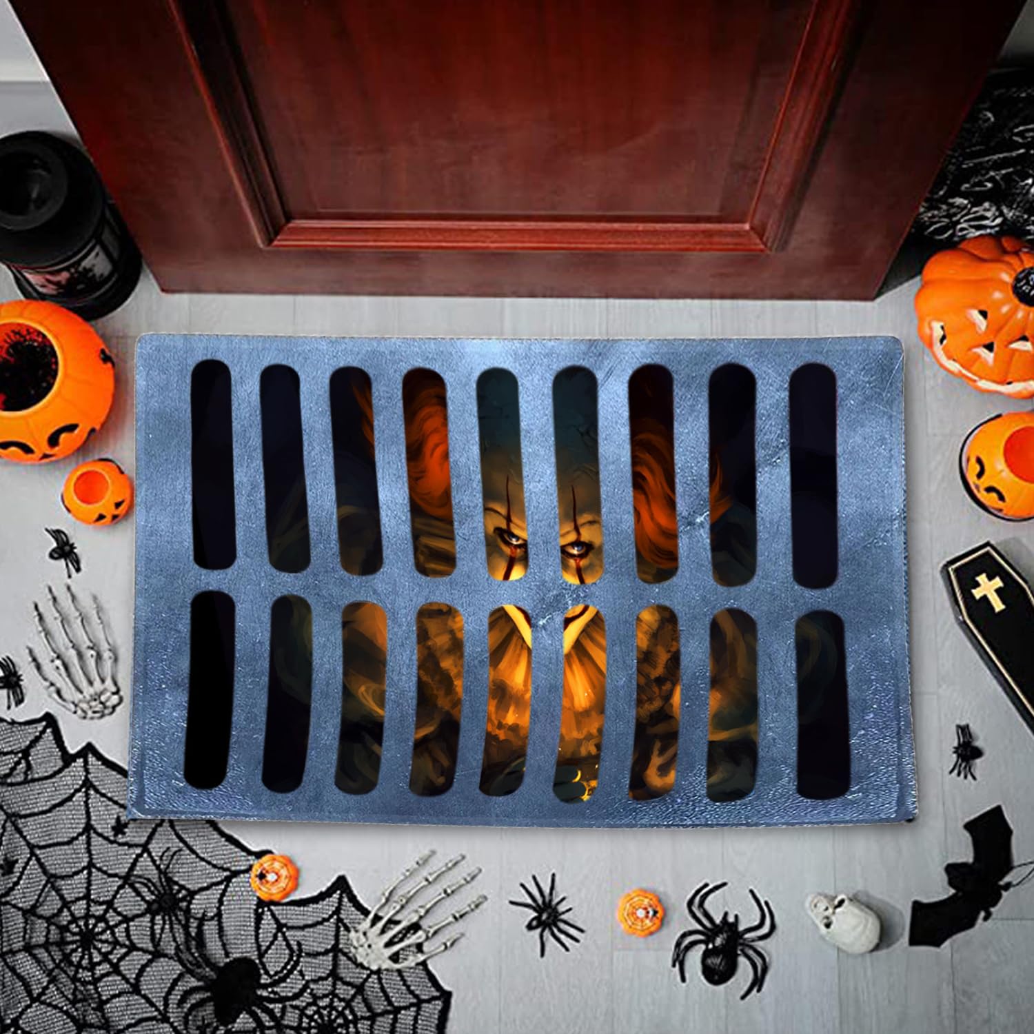 AEKZOX Halloween Fußmatte 3D - Gruselige Clown Matte Für Innen & Außen