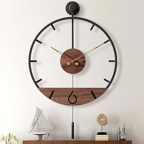 Reloj de pared de péndulo decorativo moderno de 34.6 x 24 pulgadas, reloj de pared silencioso de gran tamaño de metal grande, minimalista, elegante,