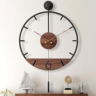 34.6×24 Inch Large Modern Decorative Pendulum Wall Clock,Big Metal Farmh...