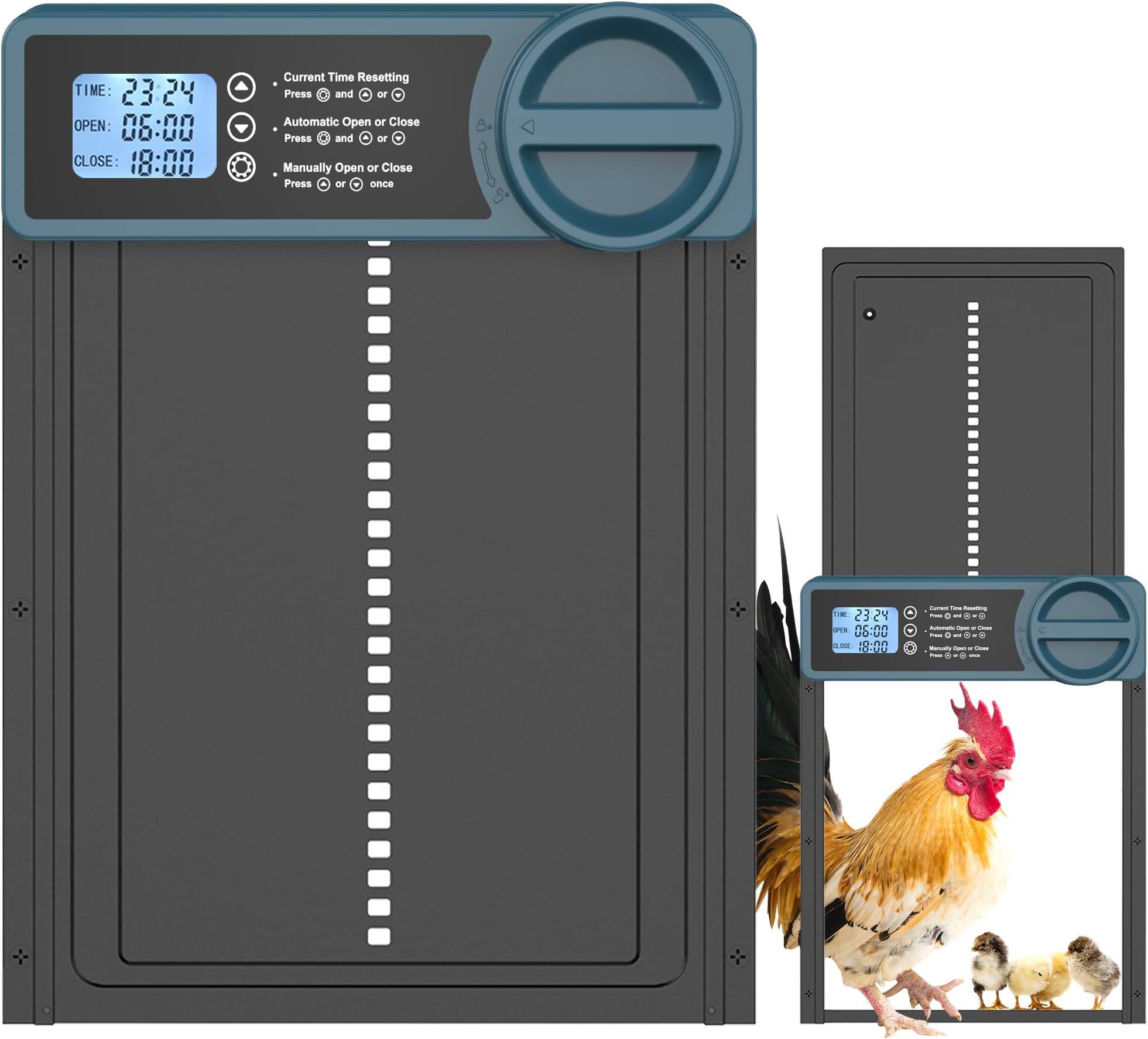 Automatic Chicken Coop Door With Waterproof Programmable LCD Display Aluminum Alloy Automatic Chicken Coop Door Battery Operated Timer Control Anti Pinch Function 82338732 - View #2