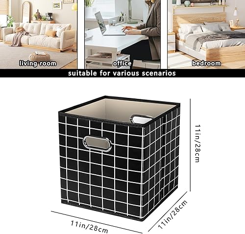 Vista 166 de Cubos de almacenamiento plegables negros, caja de almacenamiento de tela, cestas organizadoras con asas dobles para organizador del hogar