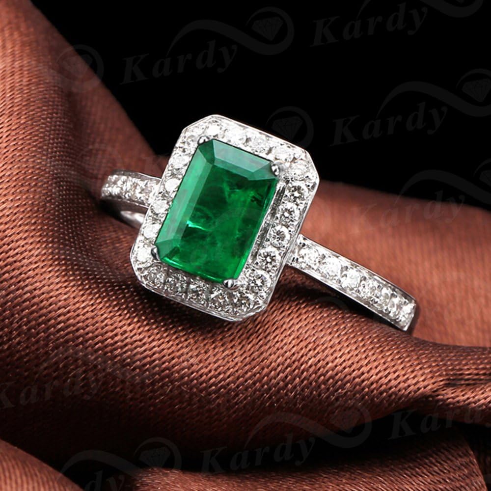 Kardy Natural Columbia Emerald Gemstone Pave Diamond 14K Yellow White Gold Wedding Engagement fashion Band Ring Set for Women