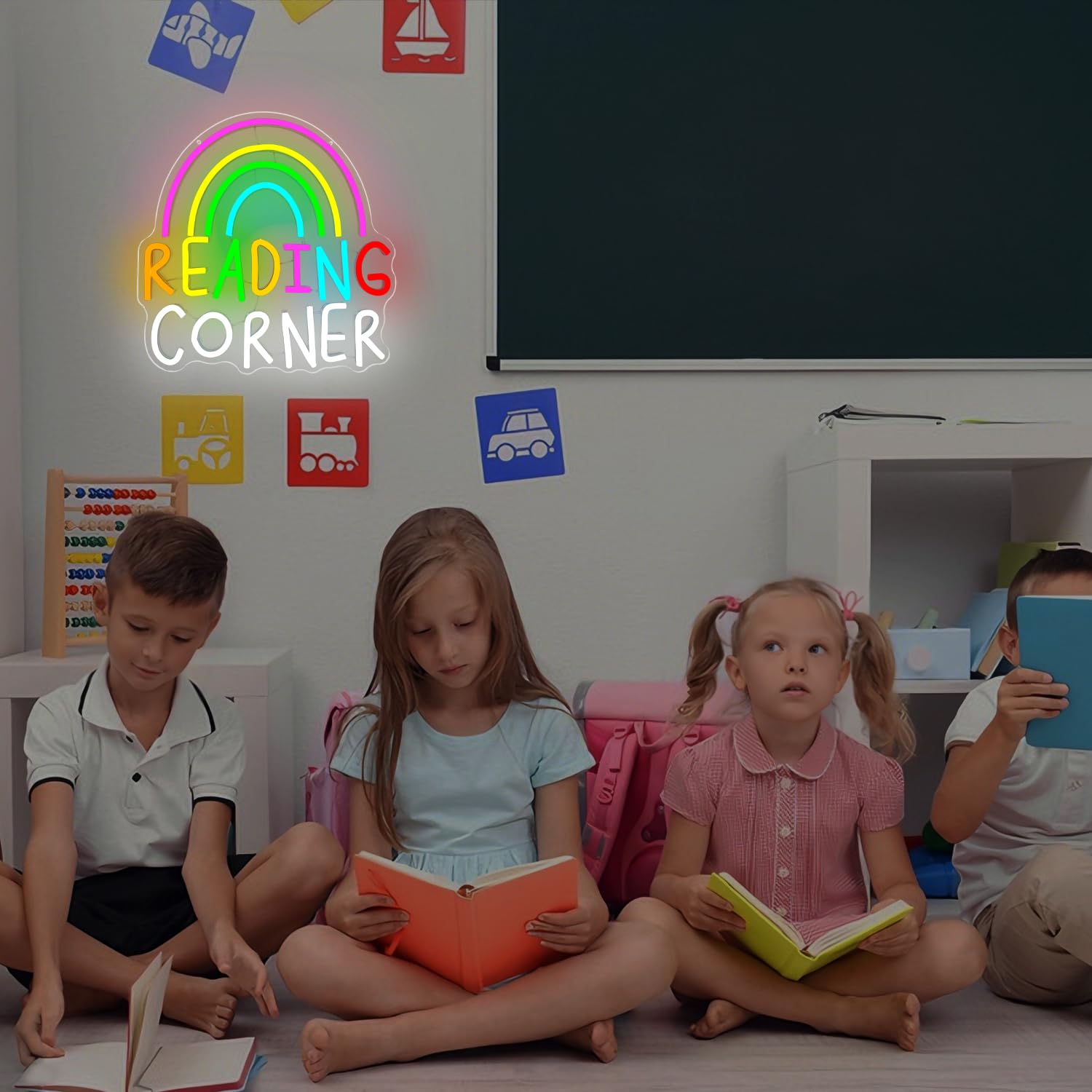 Letrero de neón de esquina de lectura para aula, luz de neón para escuela, biblioteca, letrero LED para oficina, lectura, letras, luces LED de neón para decoración de pared, leer libros, arte de pared