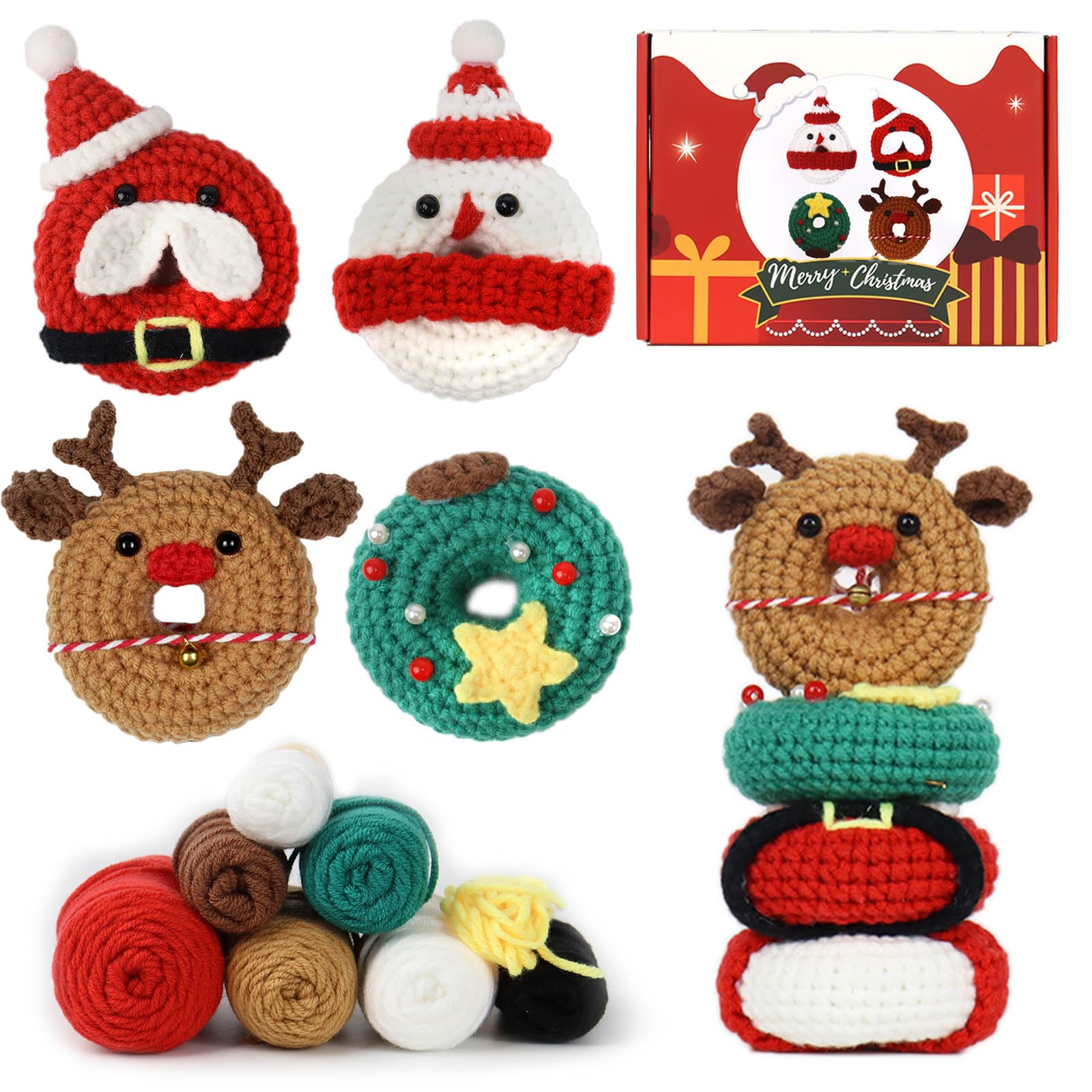 DeziWoodDeziWood Crochet Kit for Beginners, Christmas Decorations Crochet Starter Kit with Step-by-Step Video Tutorials, Learn to Crochet Kits for Adults, DIY Knitting Supplies (Christmas Gift)