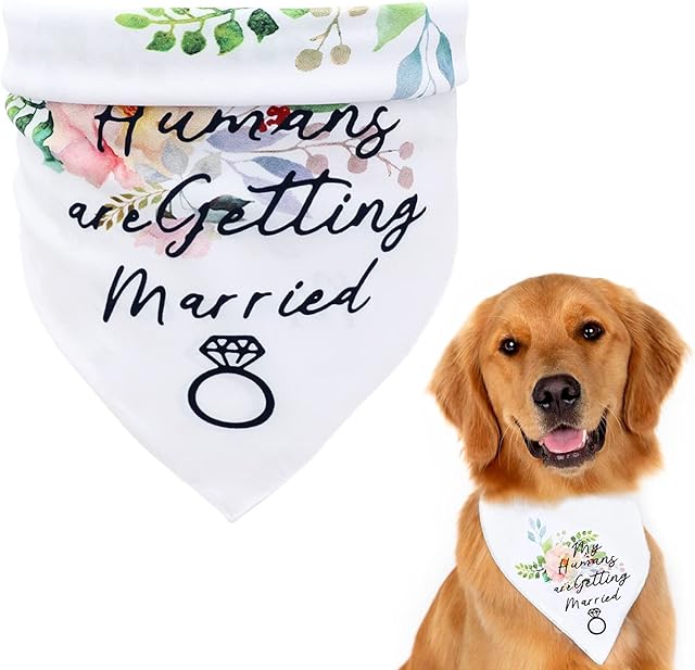 FYting Dog Bandanas, Dog Bandana, Bandanas For Dogs My Humans Are Getting Wedding Married Wedding Engagement Announcement White Pet Triangle Bib Scarf Accessories for Dogs Cats Lovers