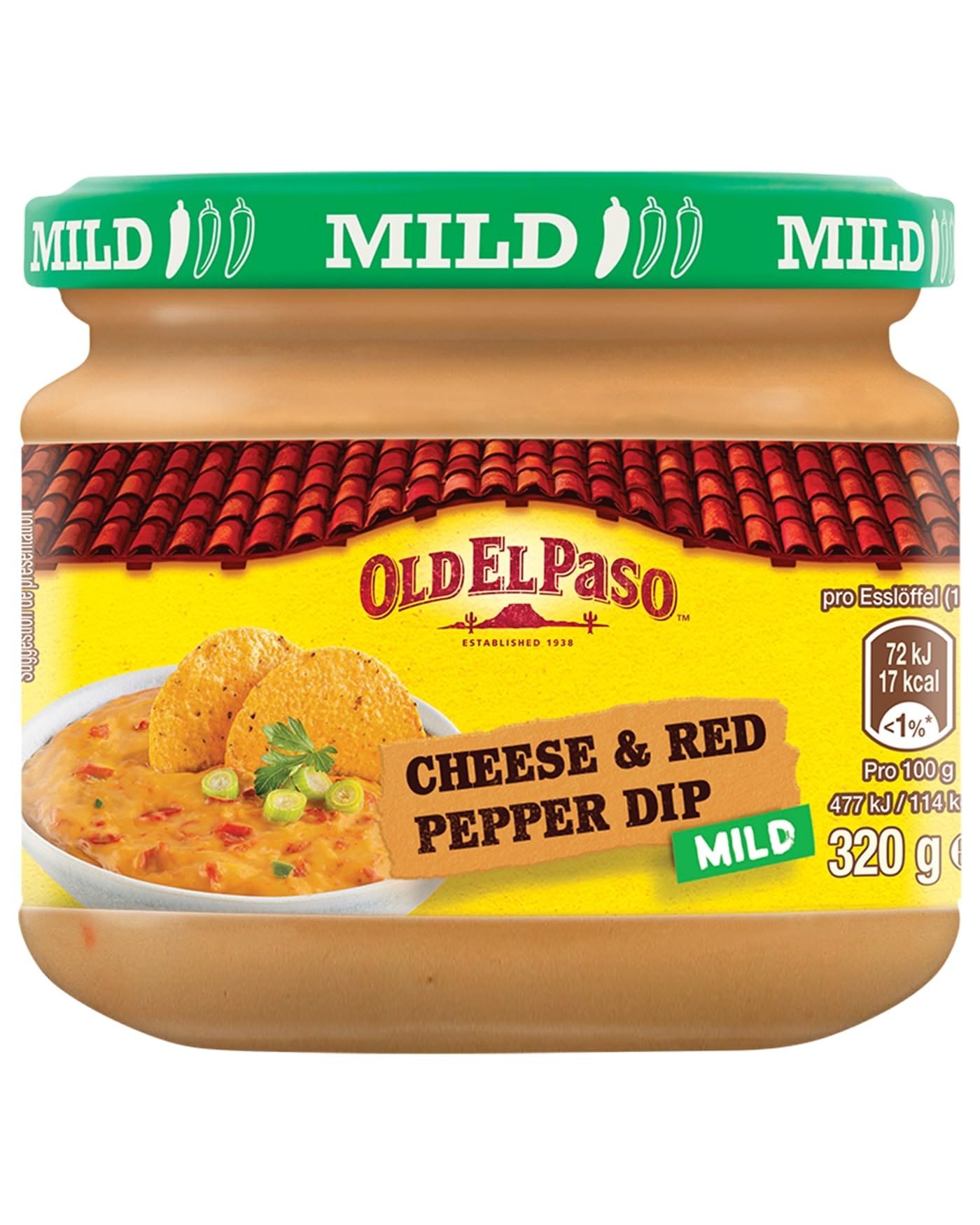 Old El Paso Tortilla Salsa Dip Cheese and Red Pepper - Sauce au fromage douce et crémeuse avec pépites de poivron - 1 x 320 g