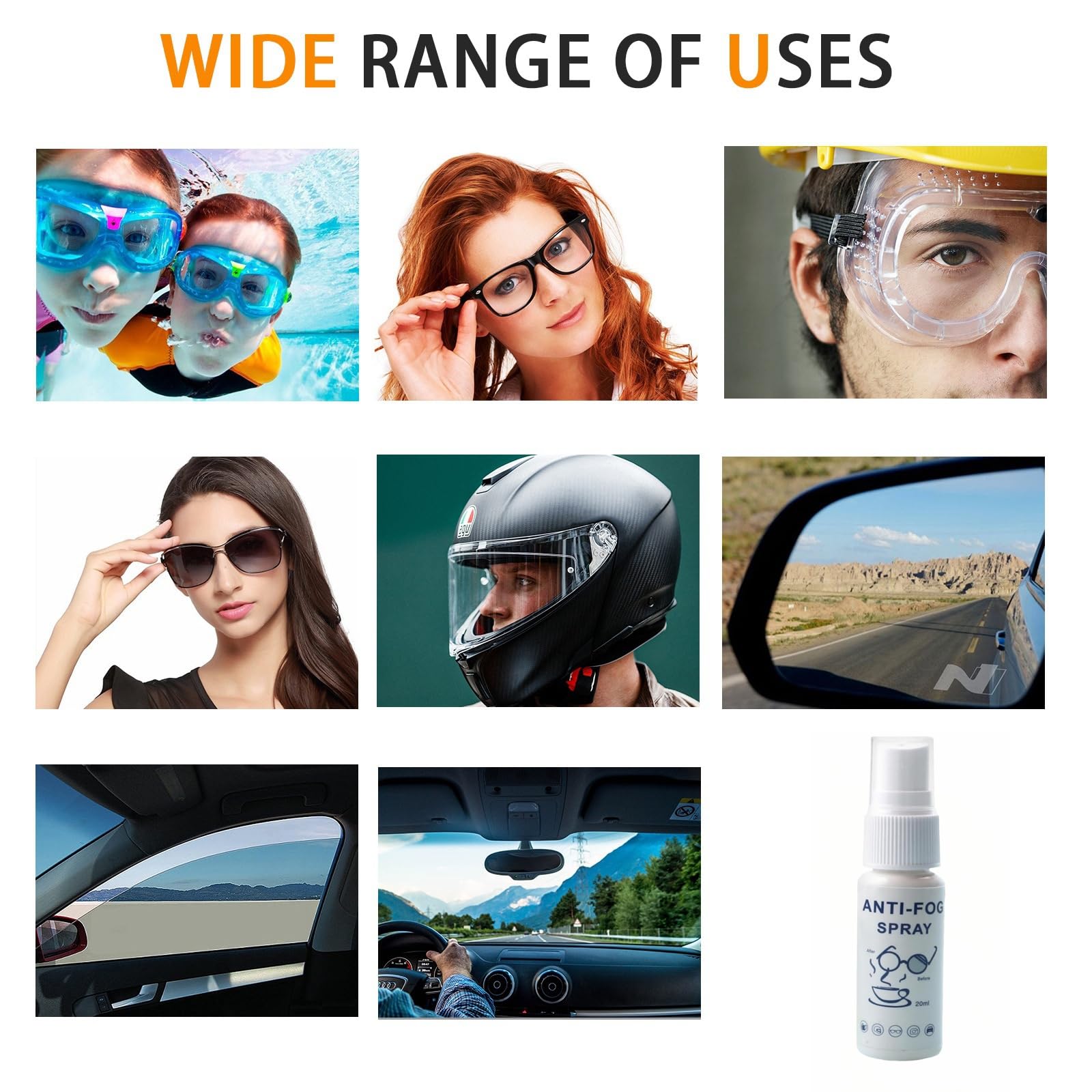 HIVETZ Spray antivaho de 20 ml para gafas, espray antivaho para gafas, spray antivaho para gafas, spray antivaho portátil, espray antivaho para coche, eficaz y antivaho para coche