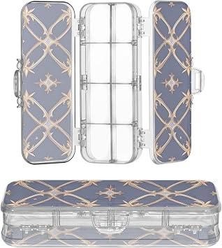 Boho Golden Dark Blue Clear Pencils Box Double-Deck Hard Pens Case Boxes For Craft Art With Snap-Tight Lid