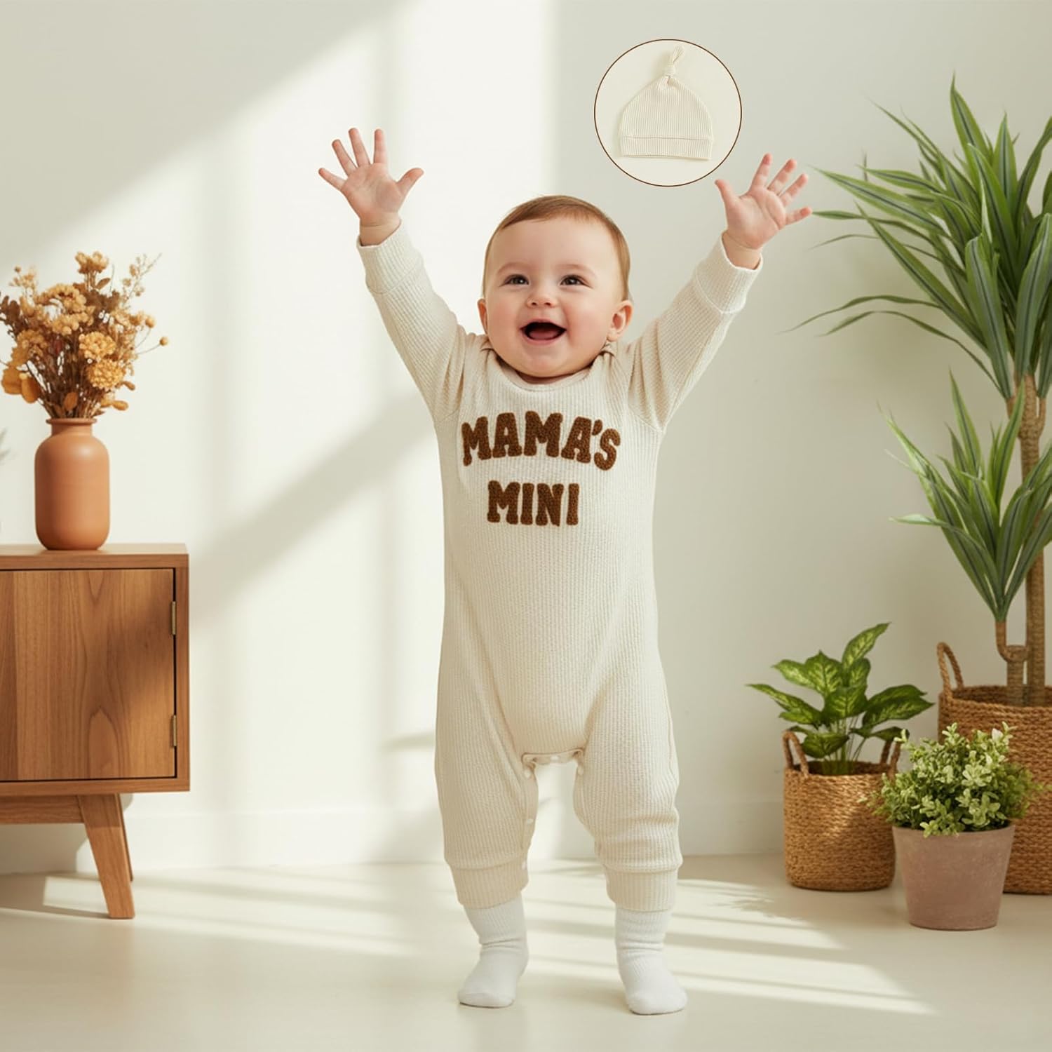 allshope Newborn Baby Boy Fall Outfit Romper Mama Mini Embroidery Long Sleeve Crew Neck Jumpsuit Bodysuit Infant Clothes - Image 4
