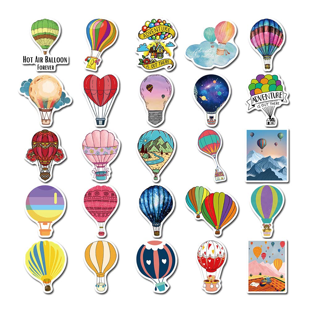 50 Stück Heißluftballon-Aufkleber – Bunte Ballons Zum Dekorieren Von Laptops, Skateboards, Flaschen & Mehr