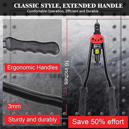 Miniatura 5 de CORWIN Herramienta de tuerca de remache de mandril extra larga 1002 Kit de pistola remachadora de 16 pulgadas con 9 mandriles largos, funda de