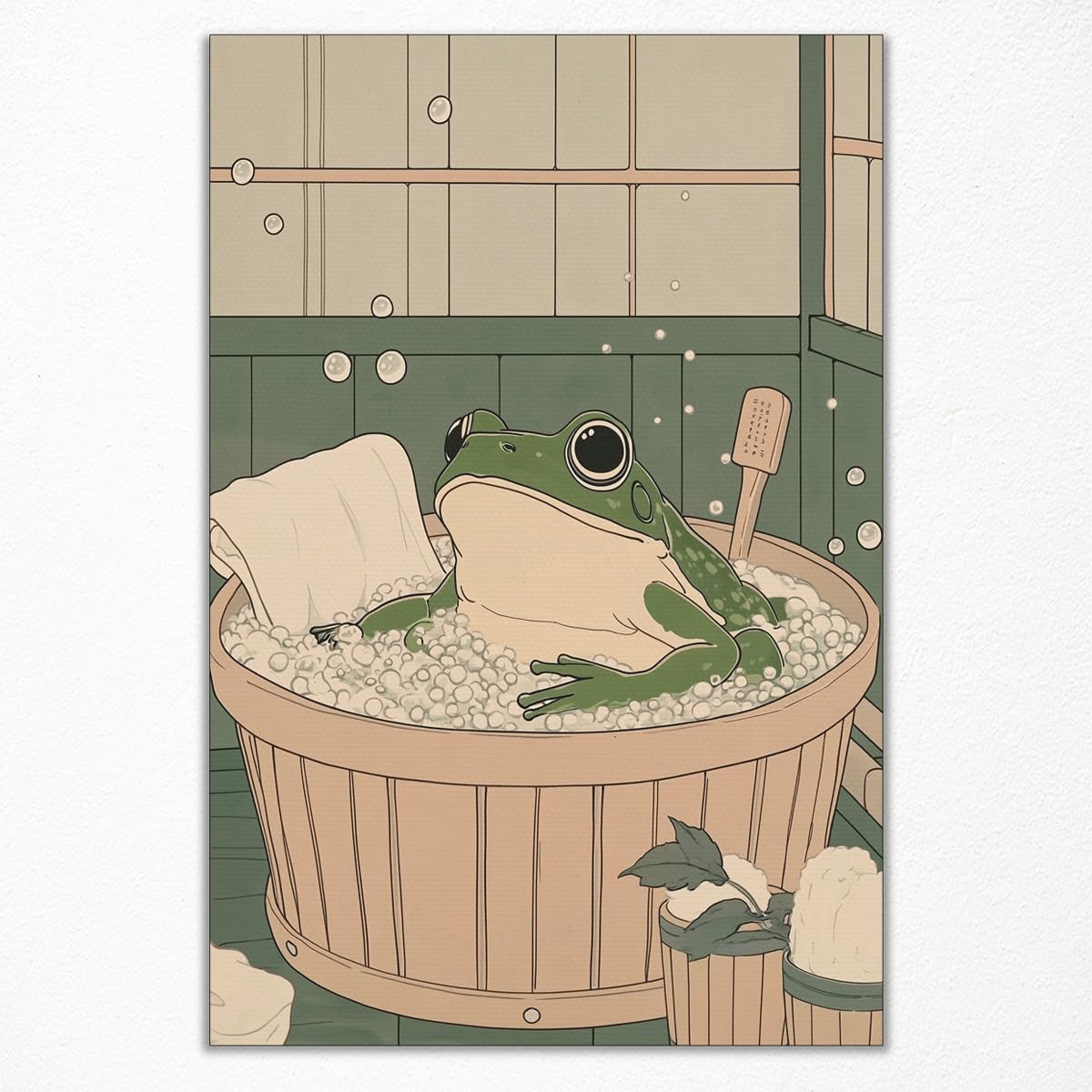 Amazon.com: Japanese Frog In A Bathtub Wall Art, Japandi Bathing