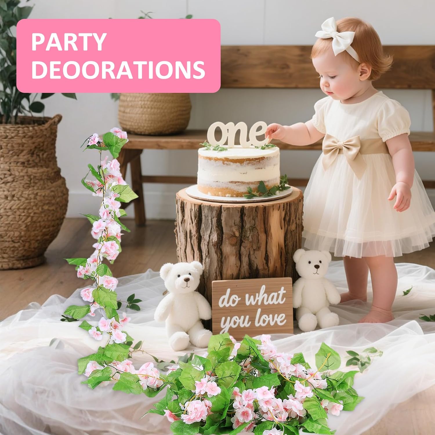 春の装飾用の桜の花とフェイクブドウの花輪。