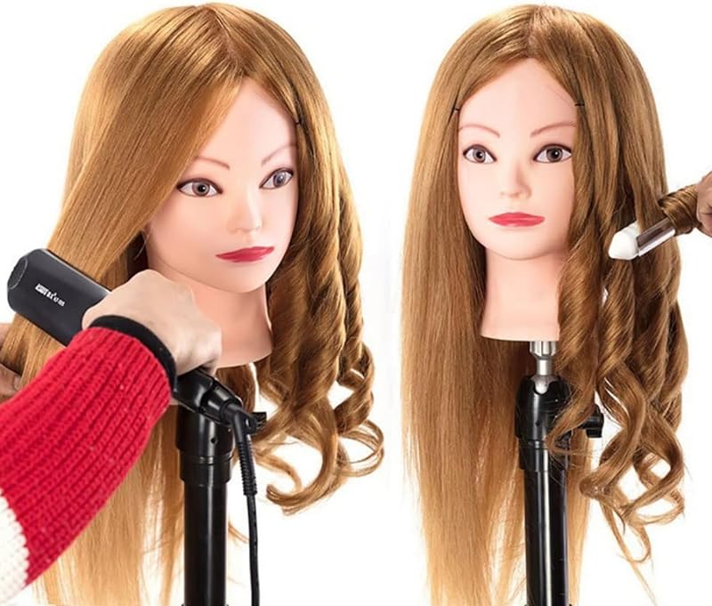 Training Head 60% Real Human Hair 24" - 26" Hair Doll Head for Hair Styling，Practice Hairdressing Training Heads Mannequin Heads With Clamp Holder and Braiding Kit
