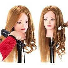 Mannequin Head with 60% Real Hair, Hairdresser Practice Training Head Cosmetology Manikin Doll Head with 9 Tools and Desktop Stand, Air Cushion Comb,Makeup On Golden