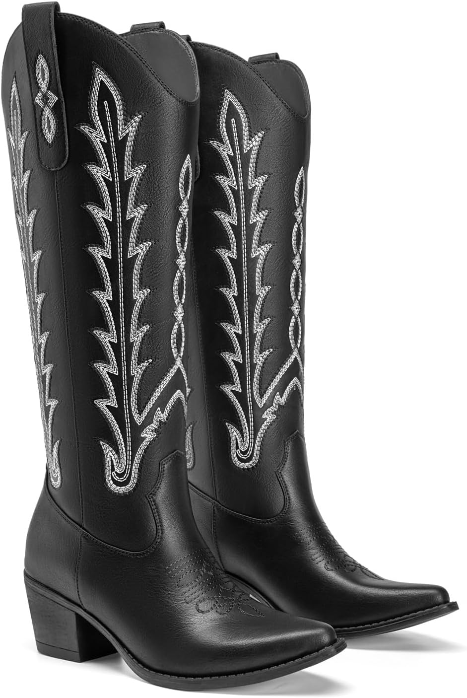 Athlefit Cowboy Boots for Women Knee High Comfortable Pull On Chunky Heel Embroidered Cowgirl Western Tall Boots for Concert