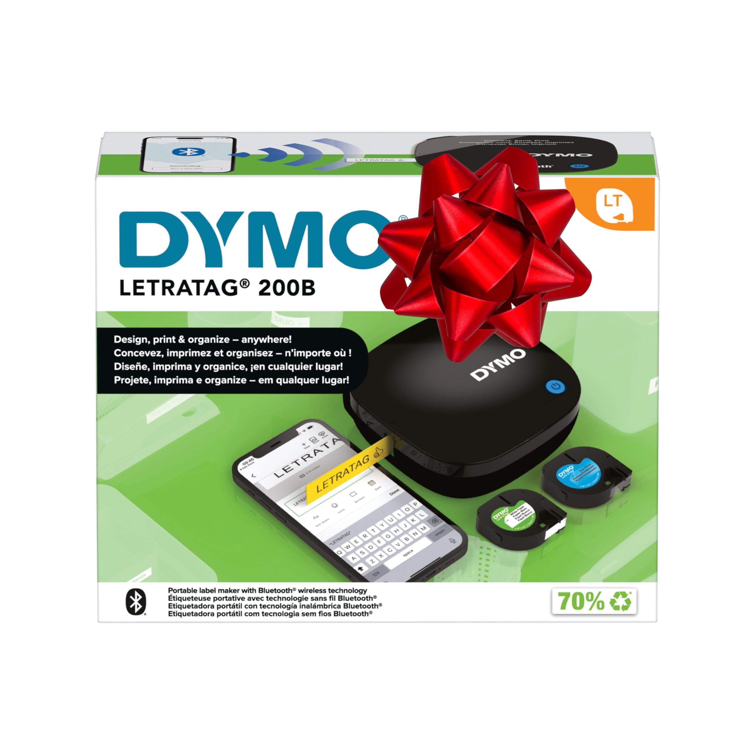 DYMO LetraTag 200B Bluetooth Label Maker Value Pack | Compact Label Printer | Connects Through Bluetooth Wireless Technology to iOS and Android | Includes 3 Assorted Label Tapes