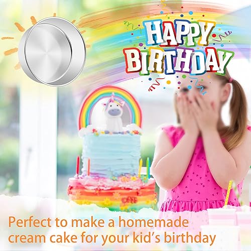 Miniatura 7 de E-far - Juego de 3 moldes redondos de acero inoxidable de 8 x 3 pulgadas para hornear, moldes de metal profundo para tartas de capas pequeñas,