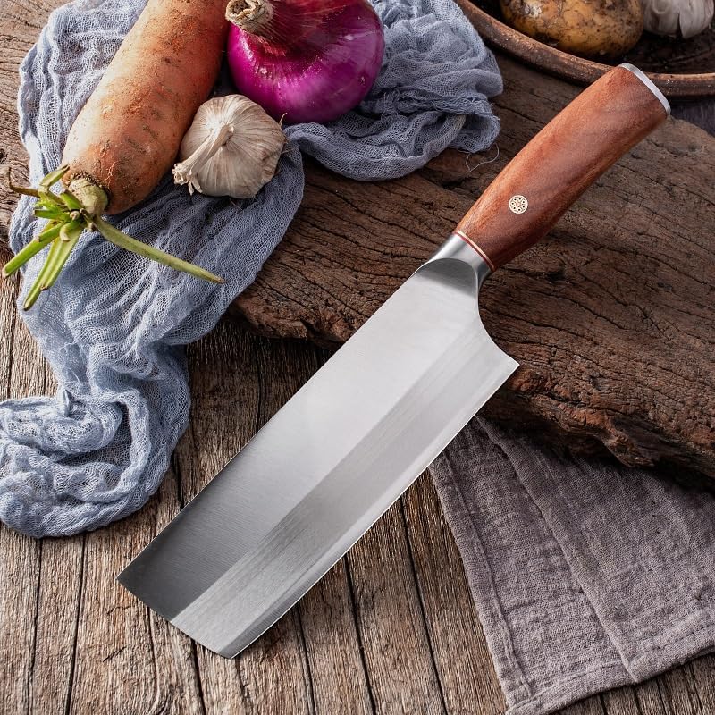 Meat Cleaver,Cleaver Knife 6.5 Inch Chinese Chef Knife 9Cr18MoV 3 Layers Clad Steel Blade Sharp Cleaver Slicing Handmade Kitchen Knives For Cutting Vegetables Meat
