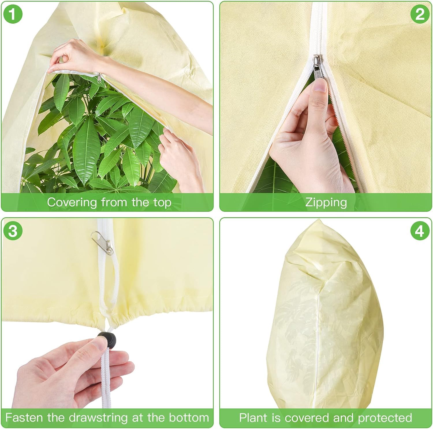 Bonviee 4 paquetes de cubiertas para plantas con protección contra congelación de 47.24 x 70.86 pulgadas, cubiertas grandes para árboles, mantas de protección contra heladas para plantas, fundas