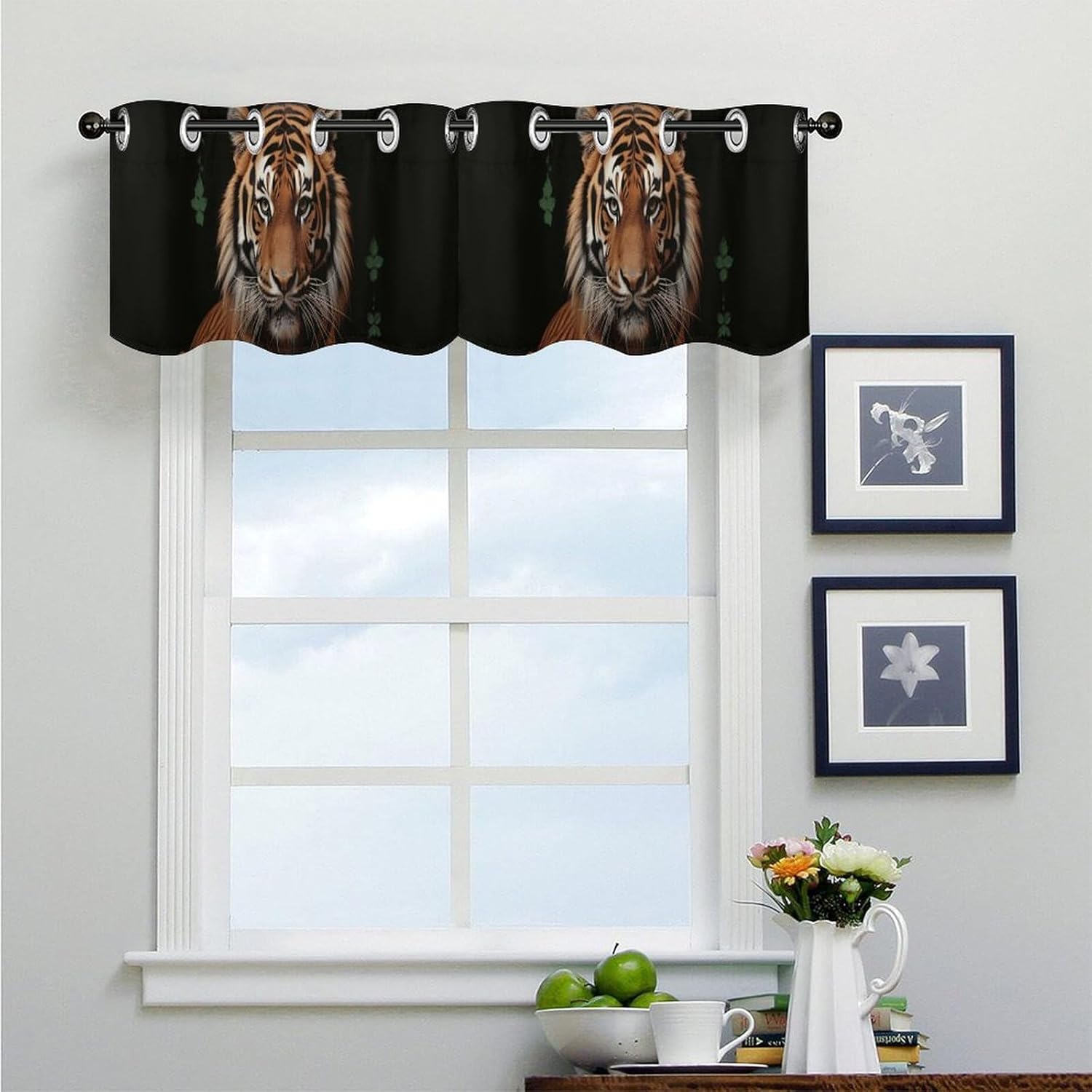 with Tiger and Paws Valance for Windows, 2 Pack Kitchen Curtains Modern Home Decor, Soft Blackout Window Curtains for Living Room & Bedroom, 18 X 52 Inch
