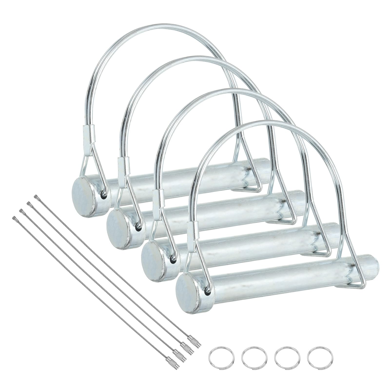 sourcing map 4Pcs Trailer Coupler Pin, 1/2"(12mm) x 3-7/8" Trailer Hitch Locking Pin with Steel Quick Release Ring, Wire Shaft Locking Accessories for Farm Lawn Garden Wagons Towing