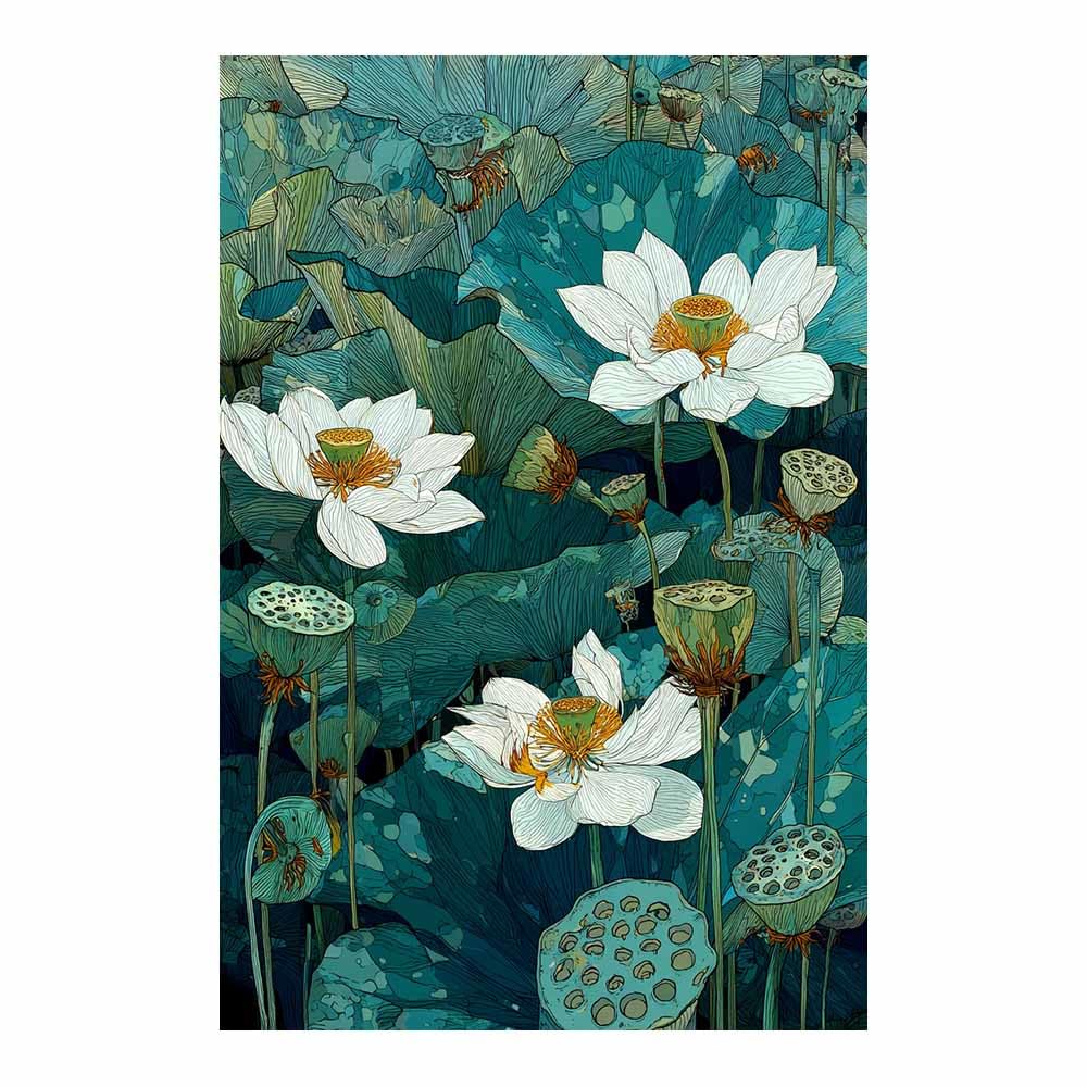 Xeniou Multicolor Flower Canvas Wall Art Whites Lotuses Botanical Canvas Wall Art, For Bathroom Living Room Bedroom Office Kitchen(Multicolor)-80X120cm Unframed