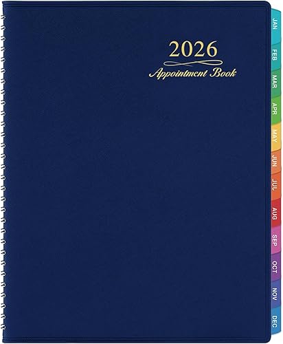 Agenda y planificador 2026 - Agenda semanal de citas 2026, enero - diciembre 2026, 21 x 29 cm, planificador diario/por hora con pestañas, 15 Azul