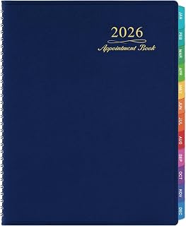 2026 Appointment Book/Planner - Weekly Appointment Book 2026, January - December 2026, 8.26"x 11.4", Daily/Hourly Planner with Tabs, 15 Minutes, Wirebound - Blue