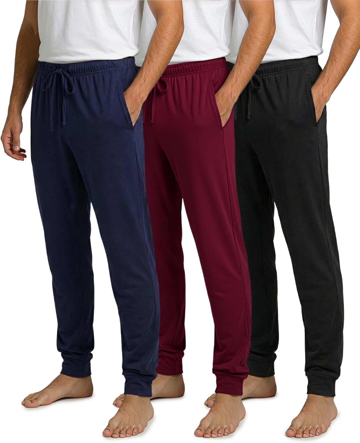Real Essentials 3 Pack: Men's Ultra Soft Cotton Pajama Pants - Sleep Lounge PJ Joggers with Pockets (Available in Big & Tall)