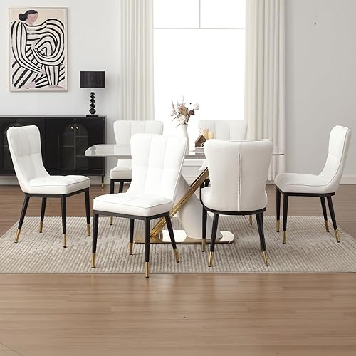 Miniatura 12 de Juego de 4 sillas de comedor modernas, cómodas sillas de comedor con asiento grueso, sillas de cocina tapizadas de piel sintética con patas de Pu