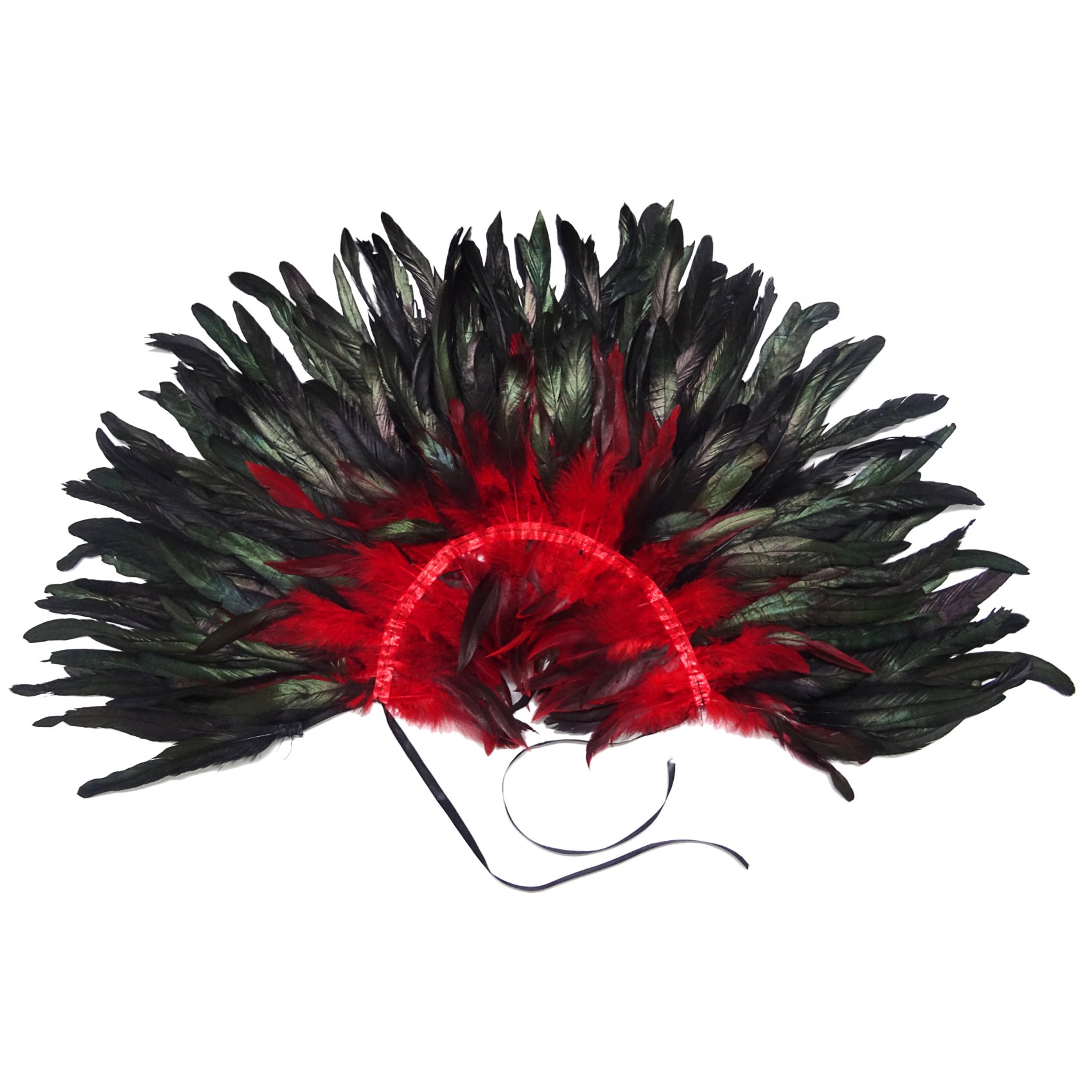 keland Poncho encapuchado gótico victoriano natural del cabo del mantón de las plumas con el collar de la gargantilla negro (rojo)