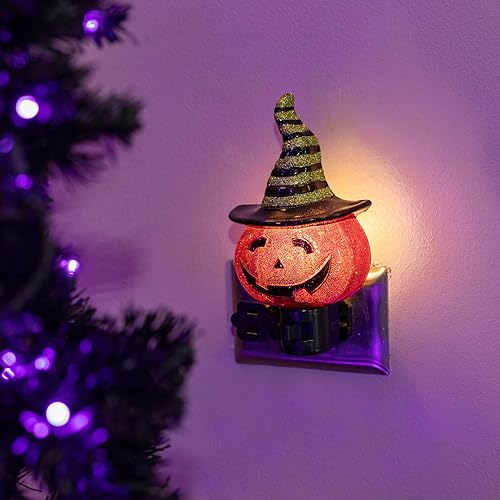 Miniatura 4 de Novelty Lights Calabaza LED en sombrero de bruja decoración de Halloween luz nocturna con enchufe giratorio